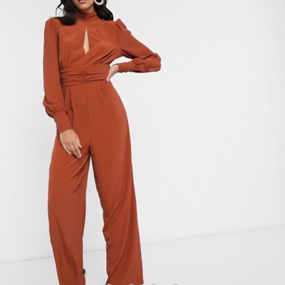 Tall ruched waist detail jumpsuit with split front